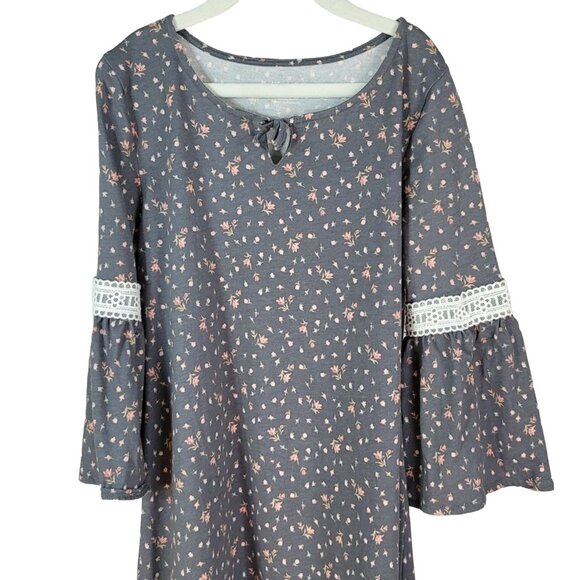 Children's Place Girls Floral Dress Gray Pink Size 10 Large Bell Sleeves Shift - Picture 2 of 6